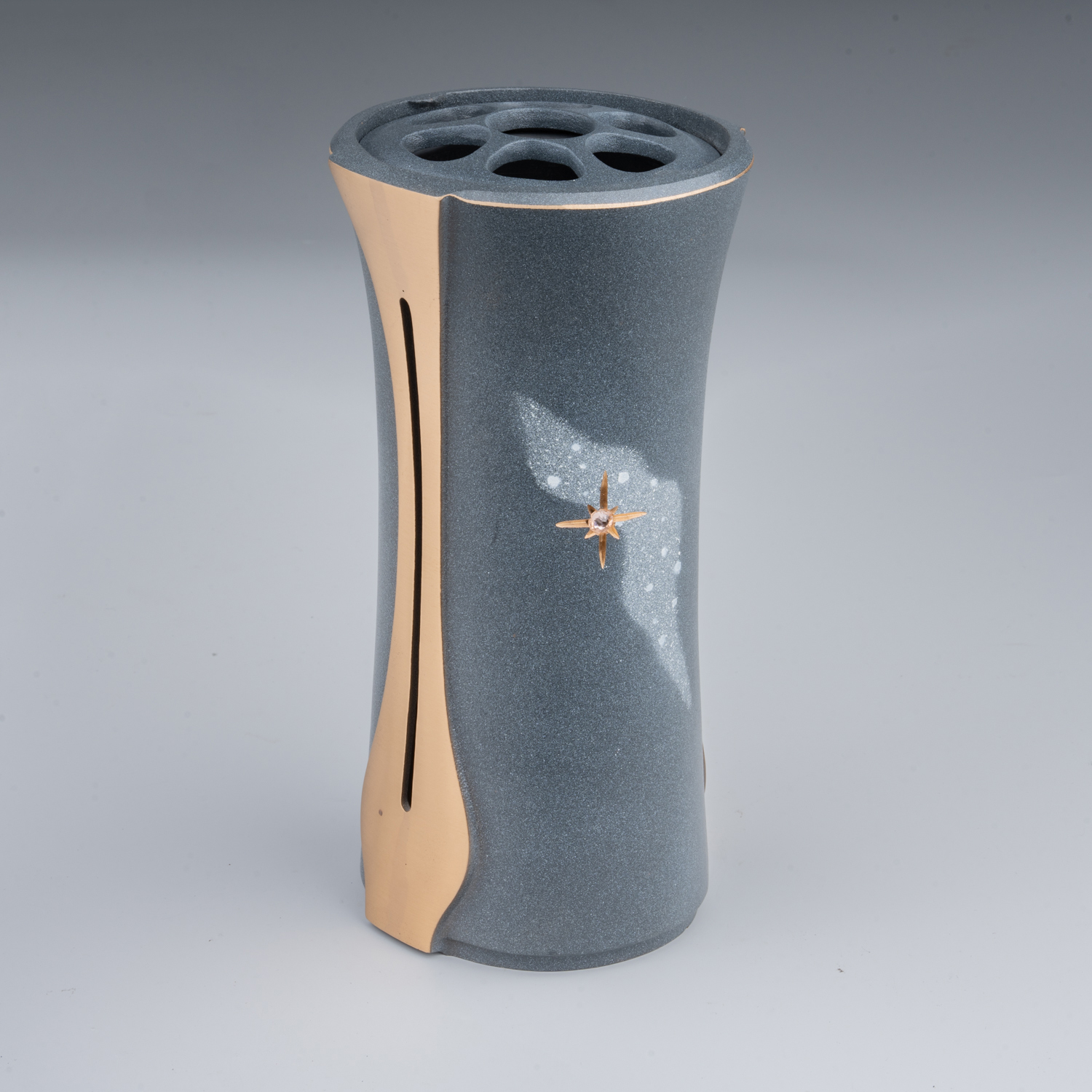 Vase | Aluminium | schiefergrau mit Swarowskisteinen | 22 cm (gebraucht)