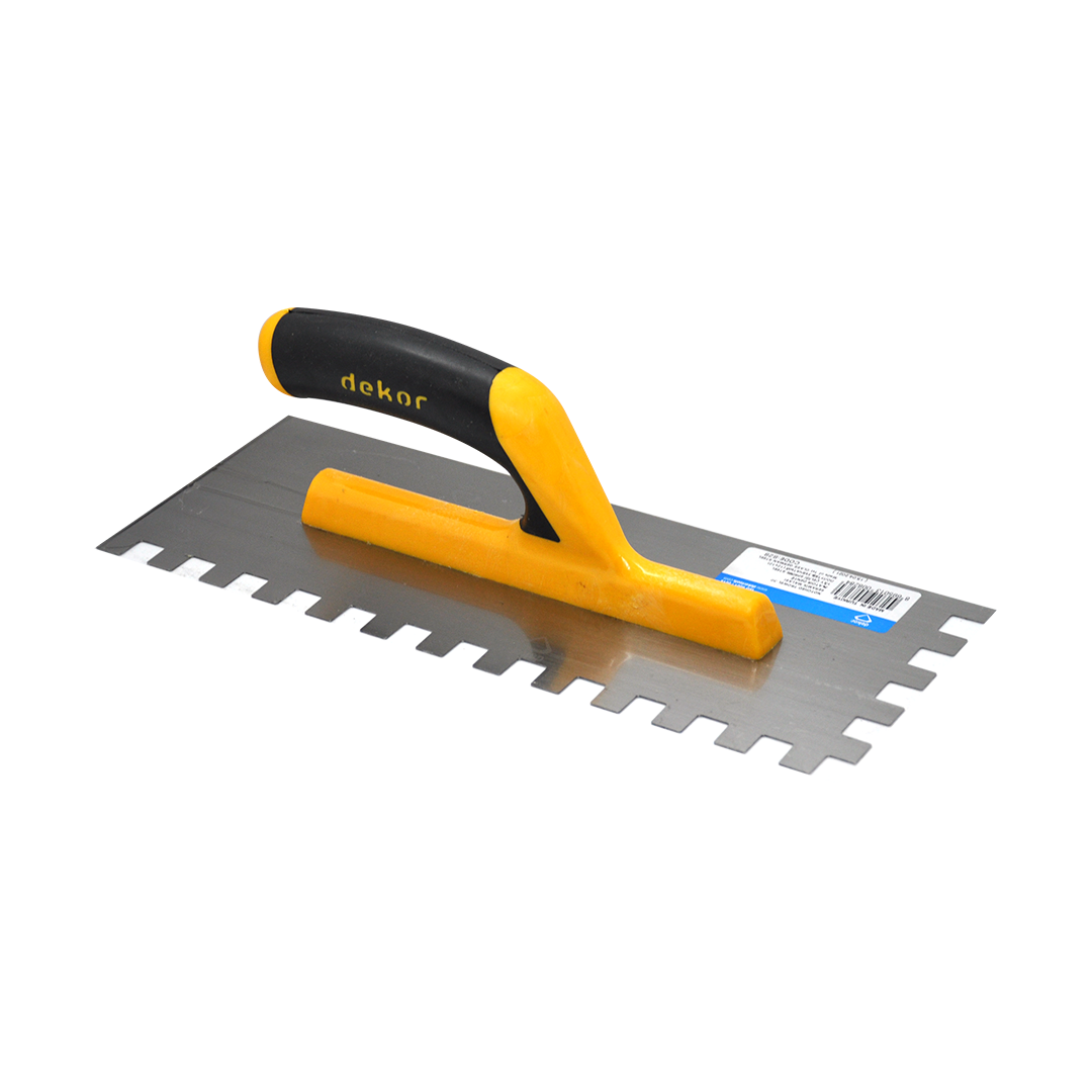 Glättekelle 280 mm | gezahnt 12x12x12 mm | Softgriff gelb | Federstahl Glättekelle 280 mm | gezahnt 12x12x12 mm | Softgriff gelb | Federstahl